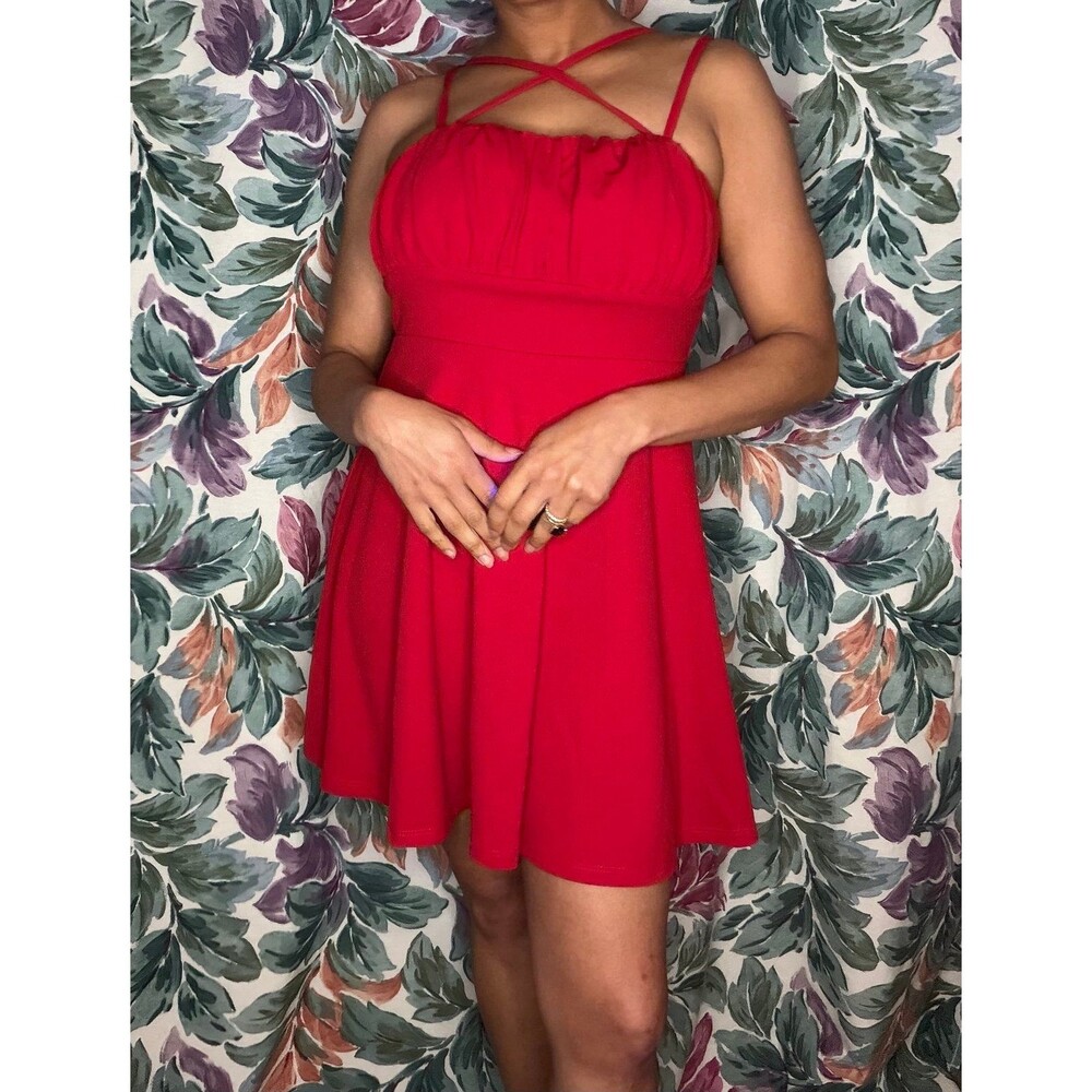 Red Mi Ami Francesca’s Cross Neck Mini Dress